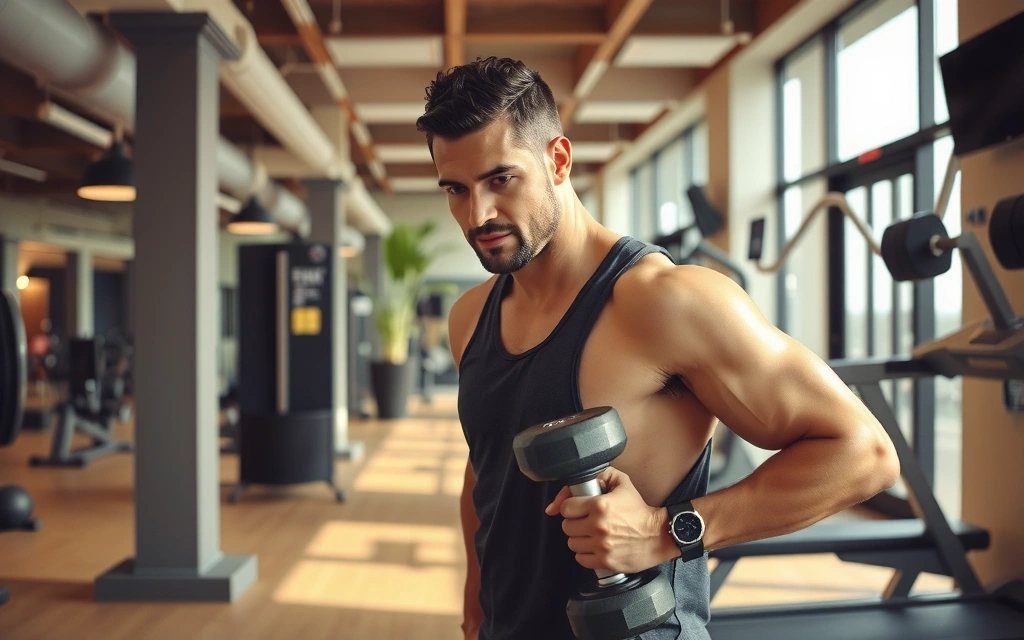 Man exercising with weights