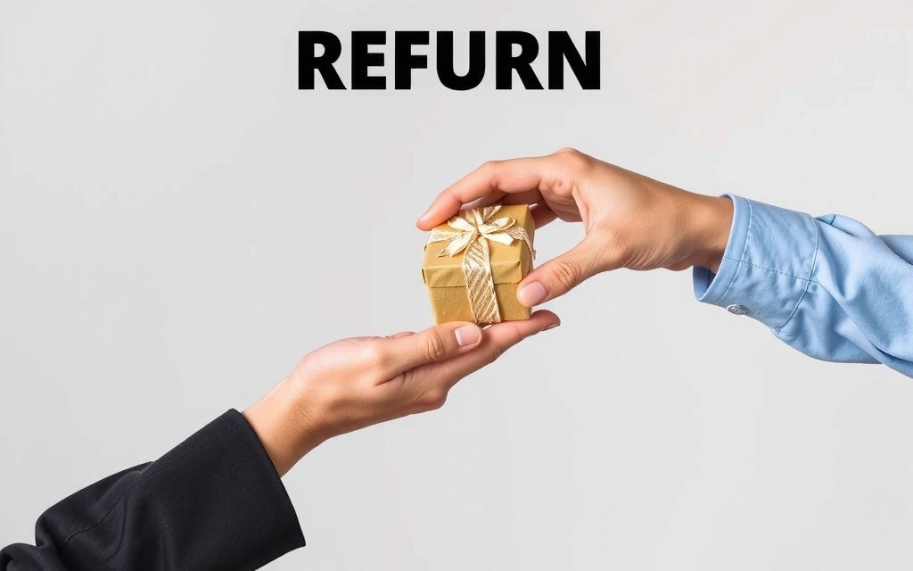 Hands exchanging a package, symbolizing returns or refunds